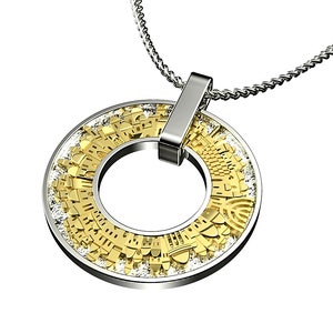 Jerusalem Skyline Pendant 925 Silver & 9K Gold Unisex Holy Land Necklace,Jewish Gift from Israel