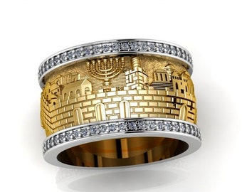 14k Gold Jerusalem Ring ,Judaica Jerusalem Jewelry