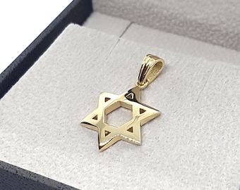 Domed 14K Gold Star of David Pendant, Jewish Star Pendant Jewish Jewelry