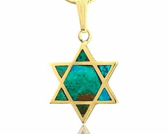 14K Gold Eilat Stone Star of David ,Eilat Stone Star of David Pendant, Eilat Stone Pendant ,