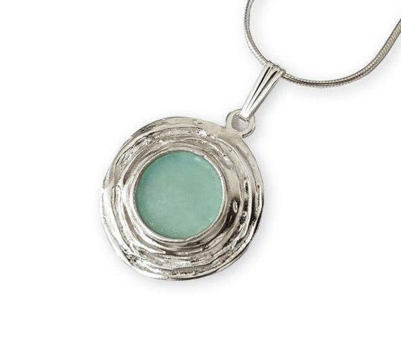 Ancient Roman Glass Necklace with Oval Glass Concentric Circles Sterling Silver Ancient Roman Glass Necklace with Oval Glass Concentric Circles Sterling Silver