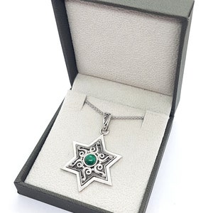 925 Silver Star of David Pendant, Filigree Star of David Pendant Stone,Star of David Necklace ,Eilat Stone Pendant