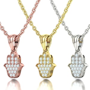 14k Gold Diamond Hamsa Pendant, Mini Hamsa ,Tiny Hamsa Pendant, Gold Hamsa Necklace,Diamond Pendant,Jewish Pendant