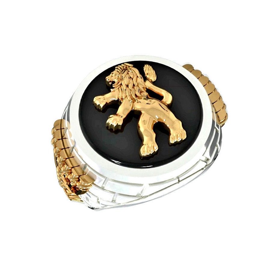 14K Gold Menorah Lion of Judah Ring Gold Onyx Ring Lion Etsy UK
