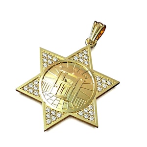 14K Gold Star of David Holy Temple Pendant, Jerusalem Pendant ,Judaica pendant