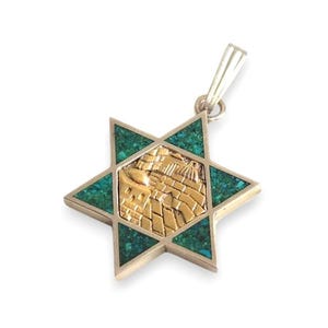 925er Silber 14 Karat Gold Jerusalem Davidstern Anhänger, Eilat Stein Halskette, jüdischer Anhänger,Israel Judäa Schmuck, Magen David mit Eilat Stein