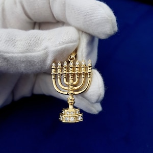 18K Gold Jewish  Menorah Pendant Menorah Jerusalem ,Jerusalem Menorah