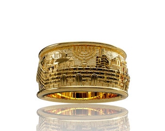 14k Gold Jerusalem Ring ,Jerusalem Jewelry,Unisex Judaica Ring