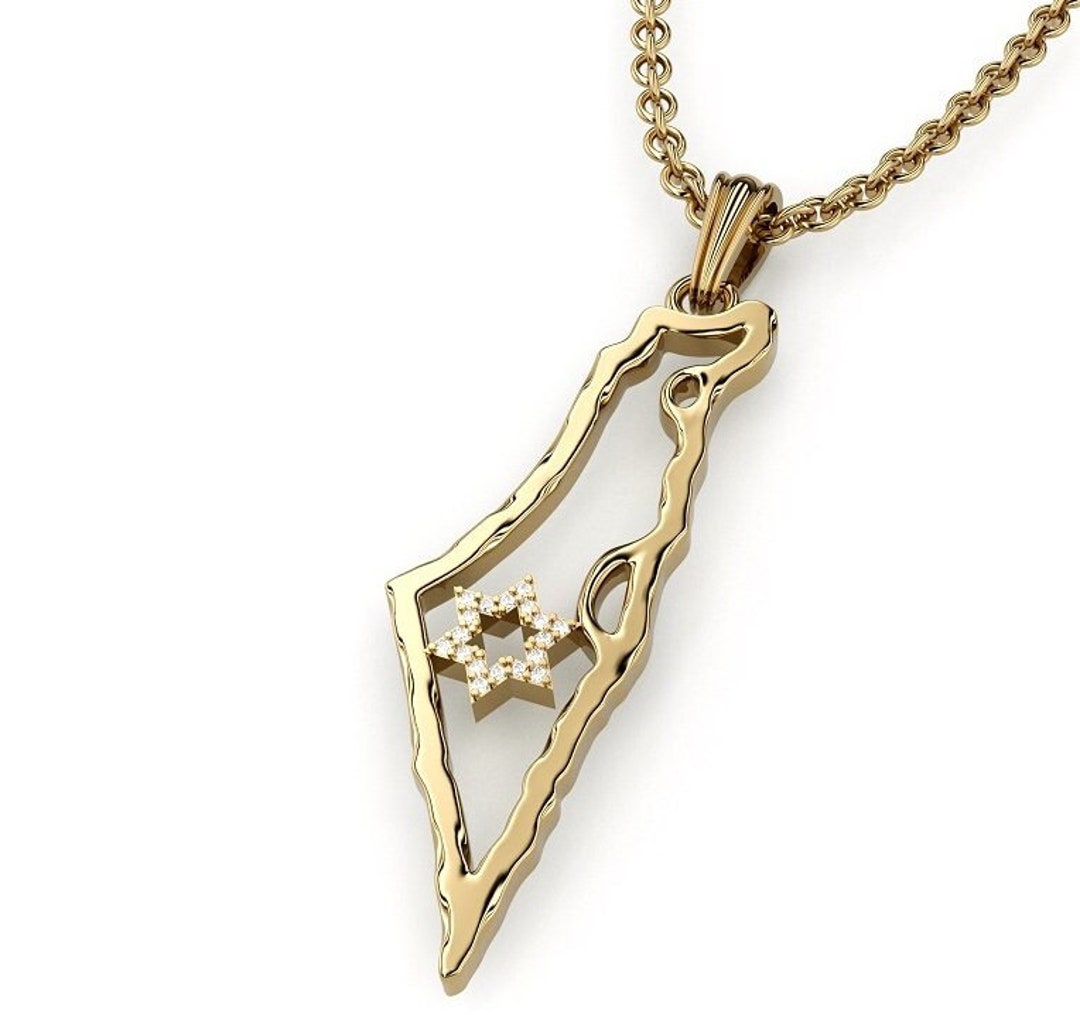 Israeli Star Chain 14k Gold Map of Israel Star of David Pendantjewish Necklace - Etsy