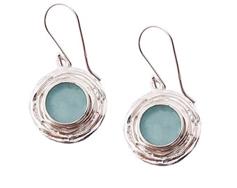 Bluish 925 Silver Roman Glass Earrings ,Ancient Roman Glass,Israel Gift