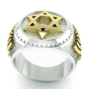 925 Silver and 9k Gold  Star of David Menorah Ring