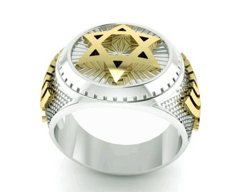 925 Silver and 9k Gold  Star of David Menorah Ring