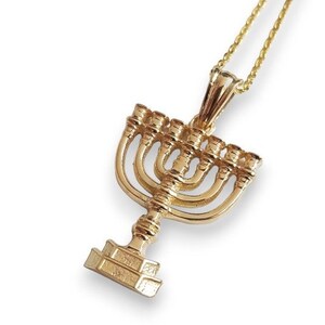 18K Gold Jewish Menorah Pendant,Jerusalem Pendant