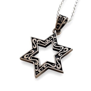 Handgefertigte 925er Sterlingsilber-Davidsstern-Anhänger-Halskette, kunstvolles Judäische Design, Unisex jüdischen Anhänger
