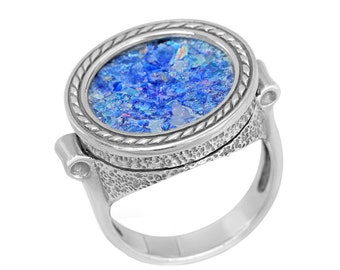 Anello da donna in argento 925 con vetro romano – Fatto a mano e unico da Israele