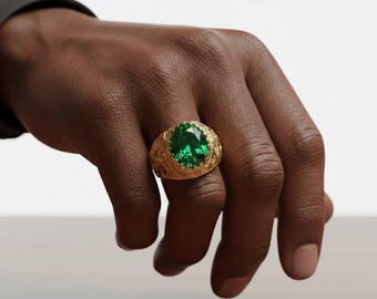 Anello di Gerusalemme in oro 14 carati con smeraldo da laboratorio