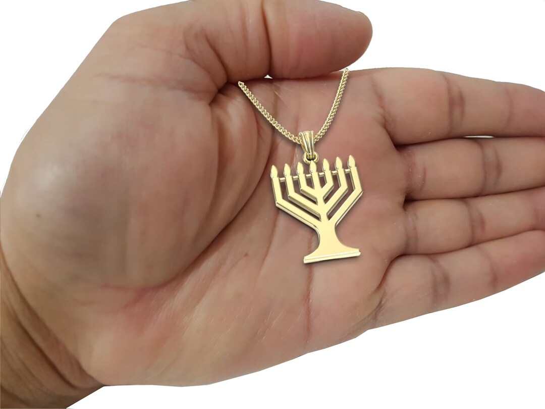 14K Gold Solid Jewish Pendant,gold Menorah Pendant,jerusalem Pendant