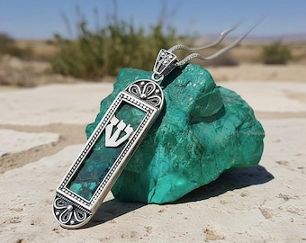 Mezuzah Necklace with Eilat Stone, 925 Silver Filigree Pendant, 17.5" Chain