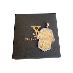 18k Gold  Diamonds Jerusalem Hamsa Pendant ,Jewish Pendant ,hamsa necklace gold, Handmade Pendant, Religious Pendant
