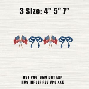 4th of July bow embroidery, coquette bow, red white and blue embroidery designs, American flag embroidery, Digital Download for Shirt