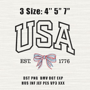 4th Of July Embroidery Design, American Coquette Bow Embroidery Design, American Girly Embroidery, Digital Download for Tote bag, Shirt