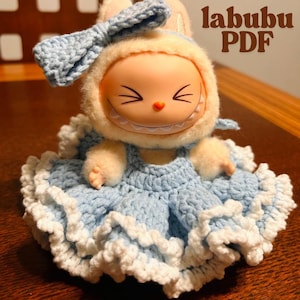 Labubu High-end customization chlothes Outfit Pattern-Labubu Cute Blue autumn dress costume Outfit-Easy Crochet Pattern-LABUBU for girl Gift
