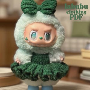 Labubu High-end customization chlothes Outfit Pattern-Labubu Cute green autumn dress costume Outfit-Easy Crochet Pattern-LABUBU for Gift