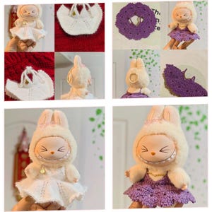 Labubu chlothes Outfit Pattern-Labubu Cute Purple/white dress costume Outfit-Easy Crochet Pattern-LABUBU for girl Gift