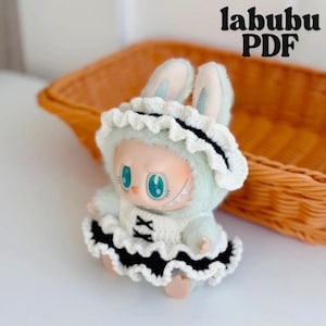 Labubu High-end customization chlothes Outfit Pattern-Labubu Cute grey autumn dress costume Outfit-Easy Crochet Pattern-LABUBU for girl Gift