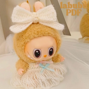 Labubu High-end customization chlothes Outfit Pattern-Labubu Cute white autumn dress costume Outfit-Easy Crochet Pattern-LABUBU for girl