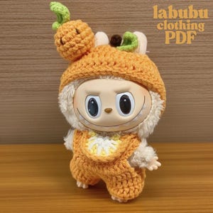 Labubu High-end customization chlothes Outfit Pattern-Labubu Cute autumn orange sweater costume Outfit-Easy Crochet Pattern-LABUBU for girl