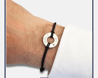 Bracelet personnalisé pour HOMME médaille cible à graver cordon∙ Bracelet Homme, Bracelet personnalisé , bracelet prénom, fête des pères