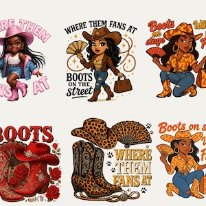 Where Them Fans At Bundle, Boots Png, Cowgirls Boot, Cowboy, Where Them Fans At Digital PNG, Black Cow Girl PNG Bundle, Black File