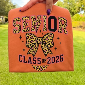 Senior 2026 PNG, Leopard Lightning Bolt Graduation Design, Coquette Class of 2026 Sublimation, Preppy Girly Design, Senior Bow Design