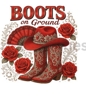 Boots On the Ground PNG, Workout Cowboy Boots Design, Red Cowgirl Boots PNG, Red Flower Design, Melanin Women Png, Digital File