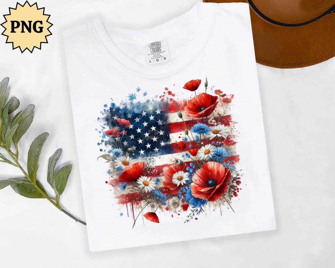 Floral American Flag PNG, 4th of July PNG, America Png, Patriotic PNG ...