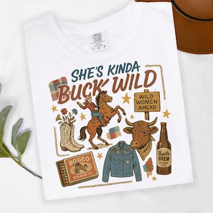 Howdy Western Collage PNG, She’s Kinda Buck Wild PNG, Western Sticker PNG, Western Collage Sublimation,Vintage Country Design, Rodeo Design