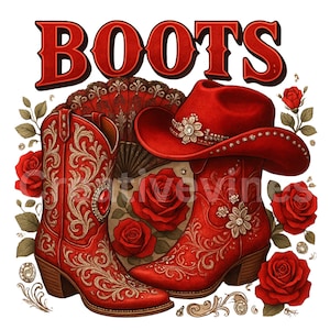 Boots PNG, Betty Boop Design, Tumbler Betty Boop Design, Cowgirl png, Red Flower Design, Boots Sublimation Design, Red Flower PNG