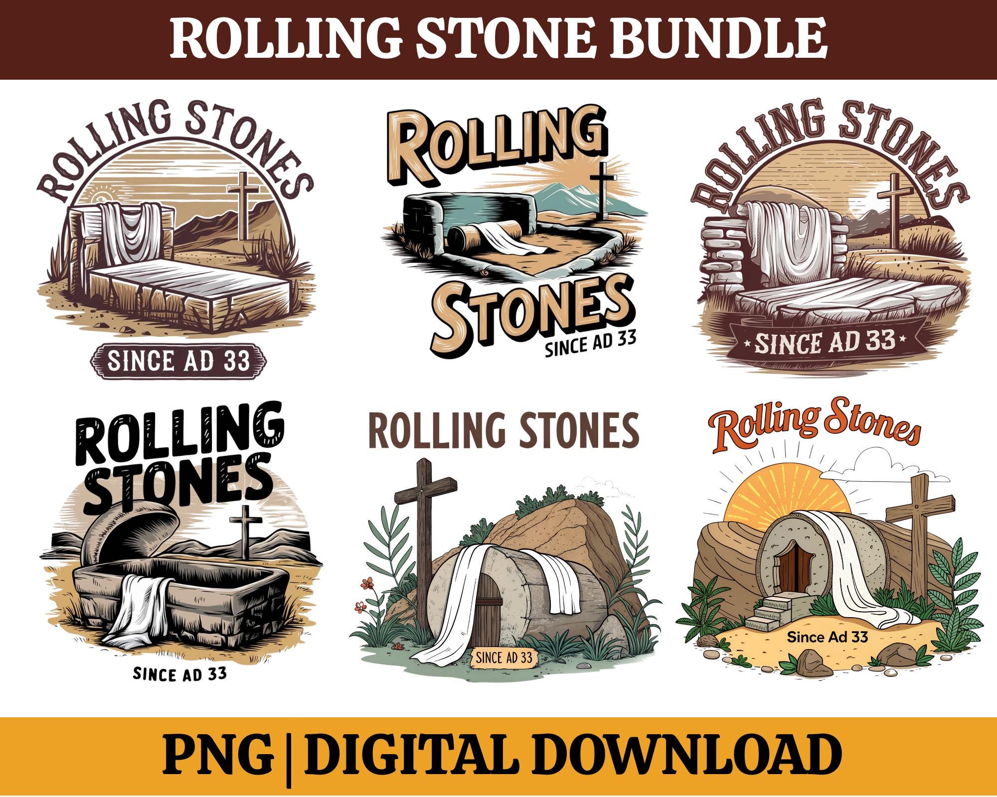 Rolling Stone Png Bundle He is Risen, True Story Design Png, Christian Easter Png, Jesus Easter Png,Religious Stone, Retro Music Lover