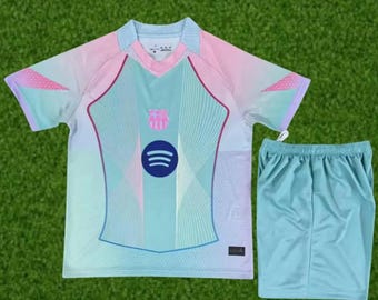Conjunto de fútbol azul del Barcelona para niños: camiseta y pantalón corto. Equipación de fútbol para niños y niñas.
