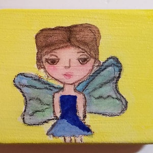 Original Watercolor Painting on Tin Box – Little Fairy Art 3.5&quot;x2&quot;x3/4&quot;, Whimsical Gift Box, Stocking Stuffer, Party Favor