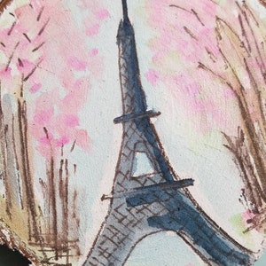 je t'adore Eiffel Tower Original Mixed Media Wood Slice Painting Ornament image 4