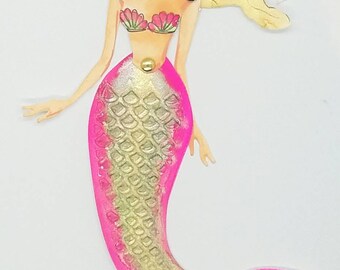 Articulated Mermaid Art Paper Doll, original Mixedmedia paper doll.