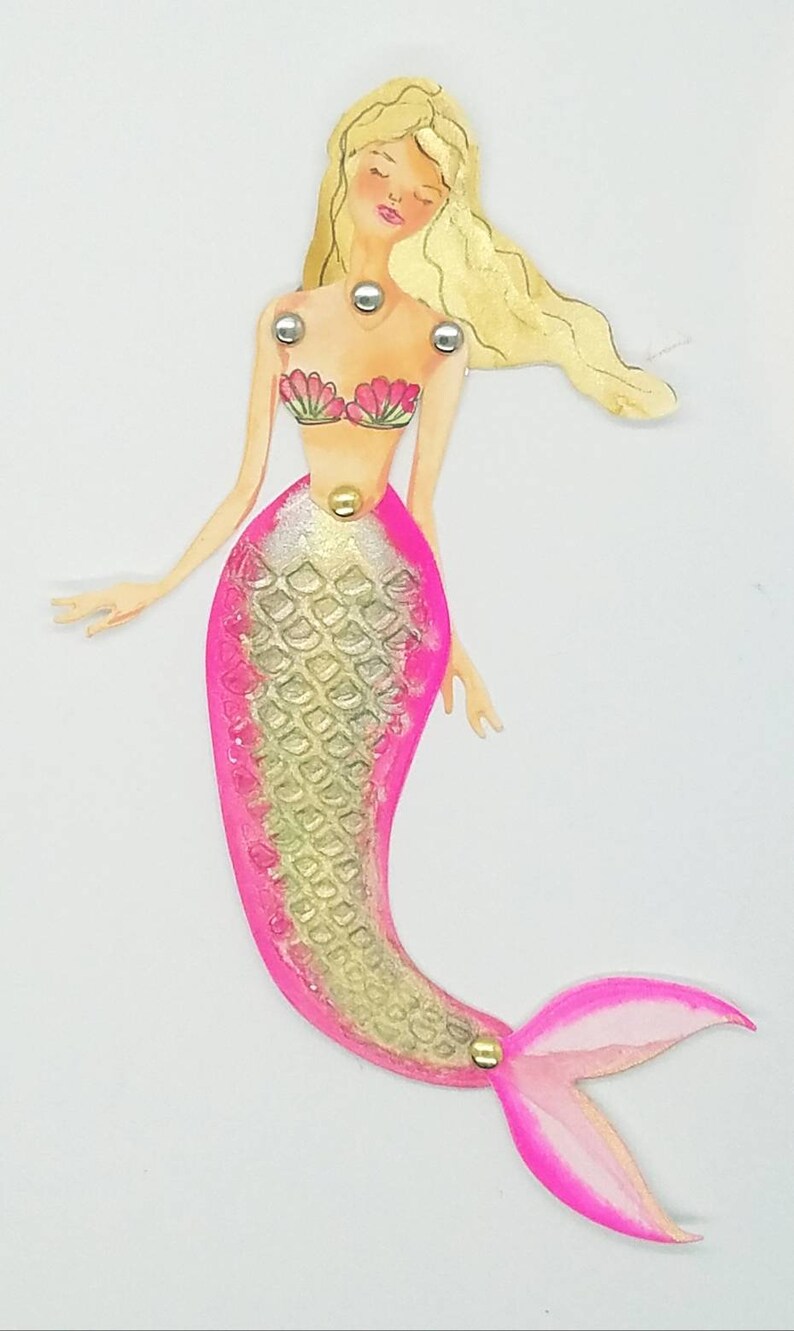 Articulated Mermaid Art Paper Doll, original Mixedmedia paper doll. image 1