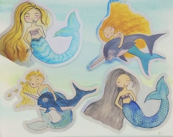 Mermaid set 4 four piece, Aesthetic Sticker, Cute  Stickers, Daily Stickers, Ipad Stickers, Kawaii Stickers, Notebooks Stickers