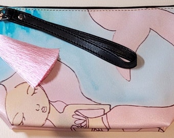 Pale Pink Mermaid  8.5x5.5 Wristlet with zipper closure and detachable strap. Handbag,Clutch,Makeup bag,Travel Art Bag