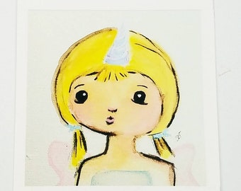 4x4 Fine Art Giclee Print of Original Mixed Media Uni-Fairy on Somerset Velvet Textured Paper