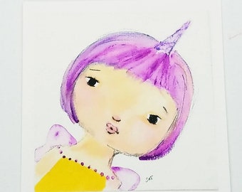 4x4 Fine Art Giclee Print of Original Mixed Media Uni-Fairy on Somerset Velvet Textured Paper