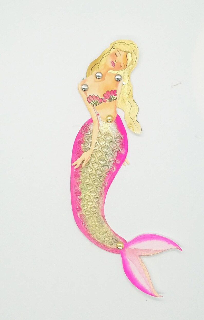 Articulated Mermaid Art Paper Doll, original Mixedmedia paper doll. image 3