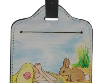 mermaid and bunny, Talking to a friend  Luggage Tag, Id Holder Pocket, Baggage, Identification, Travel Tag, Travel, Gift, Leather Id Holder